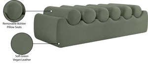 Meridian Furniture Rumble Vegan Leather Upholstered Bench with Bolster Pillows for Bedroom or Entryway Green 56 inches 22086Green