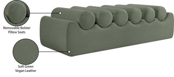 Meridian Furniture Rumble Vegan Leather Upholstered Bench with Bolster Pillows for Bedroom or Entryway Green 56 inches 22086Green