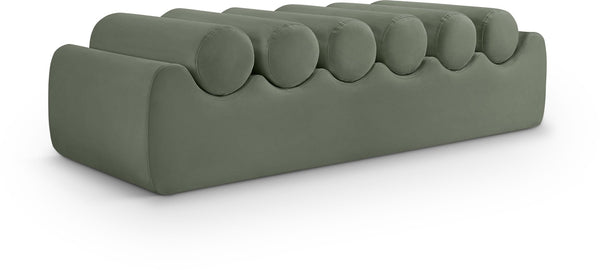 Meridian Furniture Rumble Vegan Leather Upholstered Bench with Bolster Pillows for Bedroom or Entryway Green 56 inches 22086Green