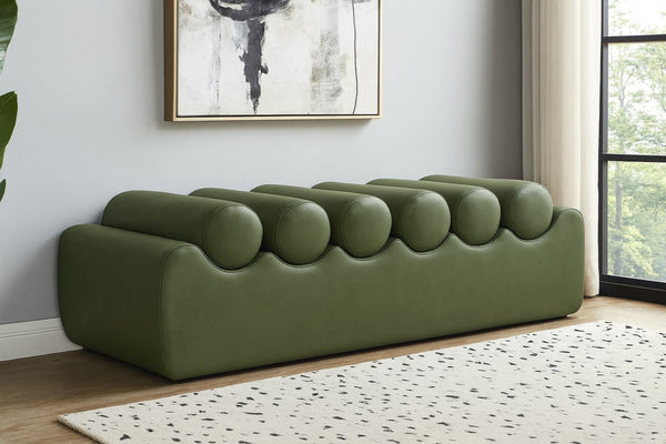 Meridian Furniture Rumble Vegan Leather Upholstered Bench with Bolster Pillows for Bedroom or Entryway Green 56 inches 22086Green