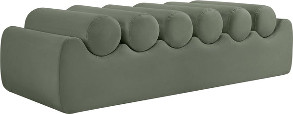 Meridian Furniture Rumble Vegan Leather Upholstered Bench with Bolster Pillows for Bedroom or Entryway Green 56 inches 22086Green