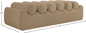 Meridian Furniture Rumble Vegan Leather Upholstered Bench with Bolster Pillows for Bedroom or Entryway Tan 56 inches 22086Tan