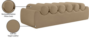 Meridian Furniture Rumble Vegan Leather Upholstered Bench with Bolster Pillows for Bedroom or Entryway Tan 56 inches 22086Tan