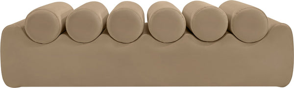 Meridian Furniture Rumble Vegan Leather Upholstered Bench with Bolster Pillows for Bedroom or Entryway Tan 56 inches 22086Tan