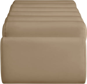 Meridian Furniture Rumble Vegan Leather Upholstered Bench with Bolster Pillows for Bedroom or Entryway Tan 56 inches 22086Tan