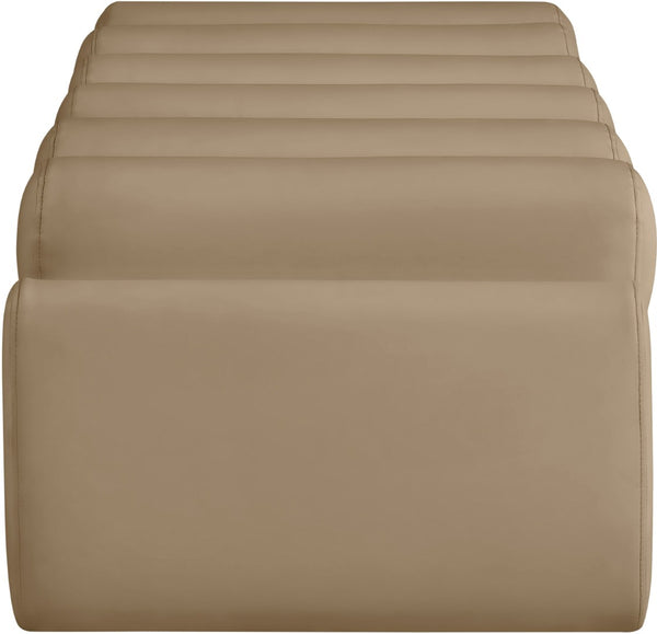 Meridian Furniture Rumble Vegan Leather Upholstered Bench with Bolster Pillows for Bedroom or Entryway Tan 56 inches 22086Tan