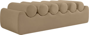 Meridian Furniture Rumble Vegan Leather Upholstered Bench with Bolster Pillows for Bedroom or Entryway Tan 56 inches 22086Tan