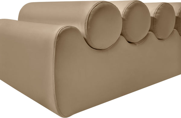 Meridian Furniture Rumble Vegan Leather Upholstered Bench with Bolster Pillows for Bedroom or Entryway Tan 56 inches 22086Tan
