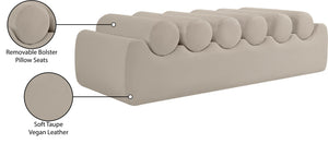 Meridian Furniture Rumble Vegan Leather Upholstered Bench with Bolster Pillows for Bedroom or Entryway Taupe 56 inches 22086Taupe