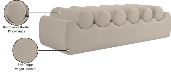 Meridian Furniture Rumble Vegan Leather Upholstered Bench with Bolster Pillows for Bedroom or Entryway Taupe 56 inches 22086Taupe
