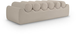 Meridian Furniture Rumble Vegan Leather Upholstered Bench with Bolster Pillows for Bedroom or Entryway Taupe 56 inches 22086Taupe