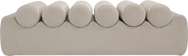 Meridian Furniture Rumble Vegan Leather Upholstered Bench with Bolster Pillows for Bedroom or Entryway Taupe 56 inches 22086Taupe