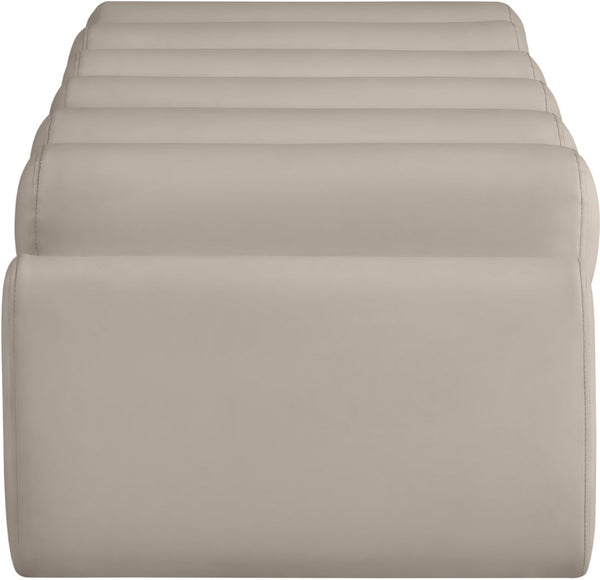 Meridian Furniture Rumble Vegan Leather Upholstered Bench with Bolster Pillows for Bedroom or Entryway Taupe 56 inches 22086Taupe