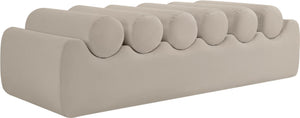 Meridian Furniture Rumble Vegan Leather Upholstered Bench with Bolster Pillows for Bedroom or Entryway Taupe 56 inches 22086Taupe