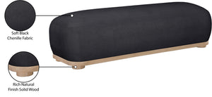 Meridian Furniture Calum Mid-century Chenille Upholstered Bench with Tapered Wood Legs for Bedroom Entryway Black Style 1 22087Black