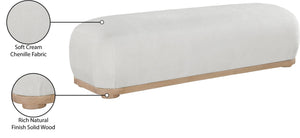 Meridian Furniture Calum Mid-century Chenille Upholstered Bench with Tapered Wood Legs for Bedroom Entryway Cream Style 1 22087Cream