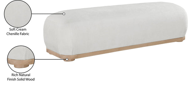 Meridian Furniture Calum Mid-century Chenille Upholstered Bench with Tapered Wood Legs for Bedroom Entryway Cream Style 1 22087Cream