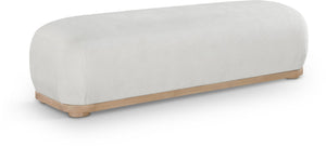 Meridian Furniture Calum Mid-century Chenille Upholstered Bench with Tapered Wood Legs for Bedroom Entryway Cream Style 1 22087Cream