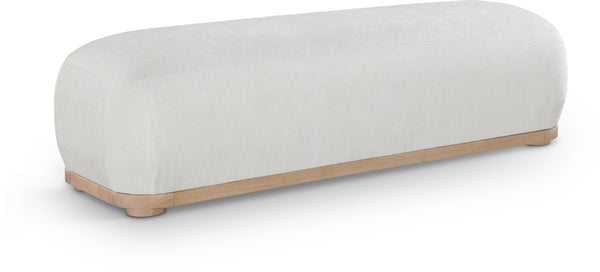 Meridian Furniture Calum Mid-century Chenille Upholstered Bench with Tapered Wood Legs for Bedroom Entryway Cream Style 1 22087Cream