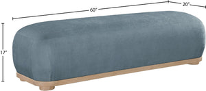Meridian Furniture Calum Mid-century Chenille Upholstered Bench with Tapered Wood Legs for Bedroom Entryway Light Blue Style 1 22087LtBlu