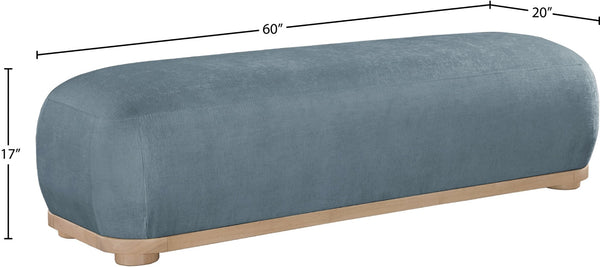 Meridian Furniture Calum Mid-century Chenille Upholstered Bench with Tapered Wood Legs for Bedroom Entryway Light Blue Style 1 22087LtBlu