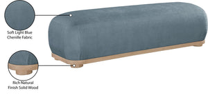Meridian Furniture Calum Mid-century Chenille Upholstered Bench with Tapered Wood Legs for Bedroom Entryway Light Blue Style 1 22087LtBlu