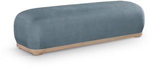Meridian Furniture Calum Mid-century Chenille Upholstered Bench with Tapered Wood Legs for Bedroom Entryway Light Blue Style 1 22087LtBlu