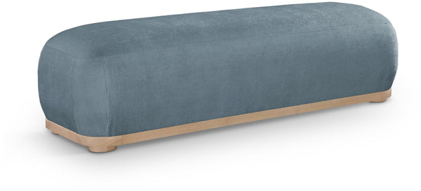 Meridian Furniture Calum Mid-century Chenille Upholstered Bench with Tapered Wood Legs for Bedroom Entryway Light Blue Style 1 22087LtBlu