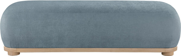 Meridian Furniture Calum Mid-century Chenille Upholstered Bench with Tapered Wood Legs for Bedroom Entryway Light Blue Style 1 22087LtBlu