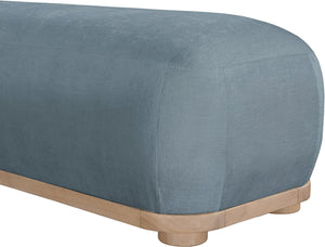 Meridian Furniture Calum Mid-century Chenille Upholstered Bench with Tapered Wood Legs for Bedroom Entryway Light Blue Style 1 22087LtBlu