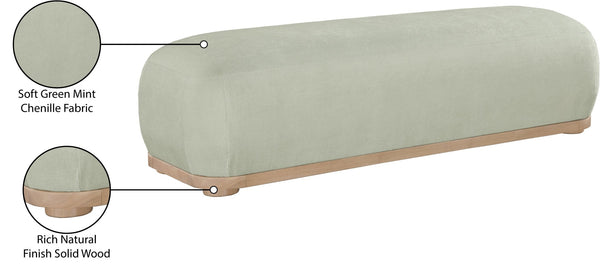 Meridian Furniture Calum Mid-century Chenille Upholstered Bench with Tapered Wood Legs for Bedroom Entryway Mint Style 1 22087Mint