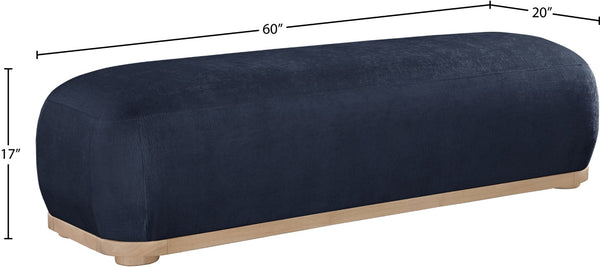 Meridian Furniture Calum Mid-century Chenille Upholstered Bench with Tapered Wood Legs for Bedroom Entryway Navy Style 1 22087Navy