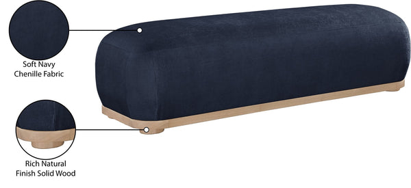 Meridian Furniture Calum Mid-century Chenille Upholstered Bench with Tapered Wood Legs for Bedroom Entryway Navy Style 1 22087Navy