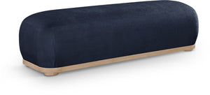 Meridian Furniture Calum Mid-century Chenille Upholstered Bench with Tapered Wood Legs for Bedroom Entryway Navy Style 1 22087Navy