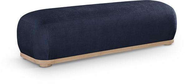 Meridian Furniture Calum Mid-century Chenille Upholstered Bench with Tapered Wood Legs for Bedroom Entryway Navy Style 1 22087Navy