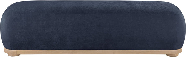 Meridian Furniture Calum Mid-century Chenille Upholstered Bench with Tapered Wood Legs for Bedroom Entryway Navy Style 1 22087Navy