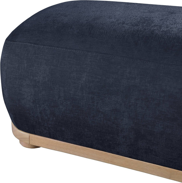 Meridian Furniture Calum Mid-century Chenille Upholstered Bench with Tapered Wood Legs for Bedroom Entryway Navy Style 1 22087Navy