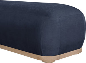 Meridian Furniture Calum Mid-century Chenille Upholstered Bench with Tapered Wood Legs for Bedroom Entryway Navy Style 1 22087Navy