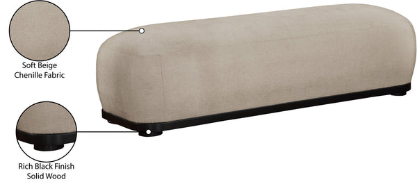 Meridian Furniture Calum Mid-century Chenille Upholstered Bench with Tapered Wood Legs for Bedroom Entryway Beige Style 2 22088Beige