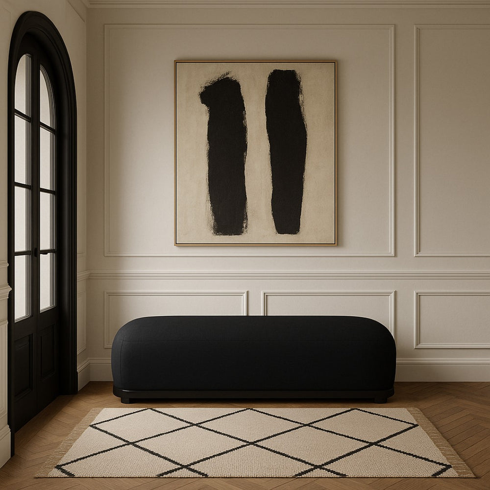 Meridian Furniture Calum Mid-century Chenille Upholstered Bench with Tapered Wood Legs for Bedroom Entryway Black Style 2 22088Black