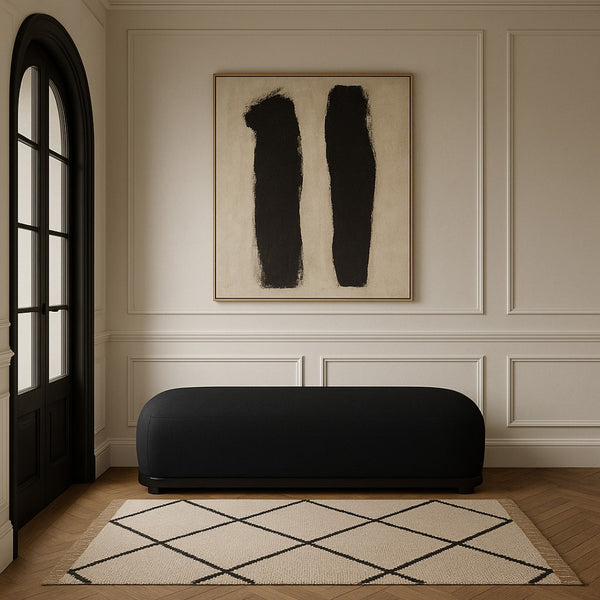 Meridian Furniture Calum Mid-century Chenille Upholstered Bench with Tapered Wood Legs for Bedroom Entryway Black Style 2 22088Black