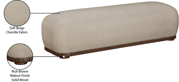 Meridian Furniture Calum Mid-century Chenille Upholstered Bench with Tapered Wood Legs for Bedroom Entryway Beige Style 3 22089Beige