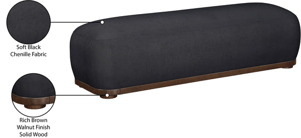 Meridian Furniture Calum Mid-century Chenille Upholstered Bench with Tapered Wood Legs for Bedroom Entryway Black Style 3 22089Black