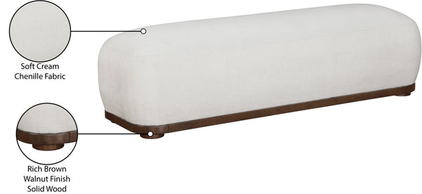Meridian Furniture Calum Mid-century Chenille Upholstered Bench with Tapered Wood Legs for Bedroom Entryway Cream Style 3 22089Cream