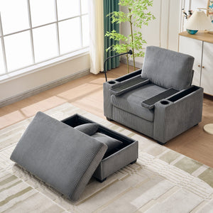 English Elm 55" Oversized Chaise Lounge Chair With Ottoman & Storage - Comfy Velvet Recliner With Usb Port & Cup Holder W3373P330166