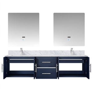 English Elm Navy Double Bath Vanity 72" W x 22" D with Carrara Marble Top, Chrome Faucets, 30" LED Mirrors, Durable Finish B2731S01046