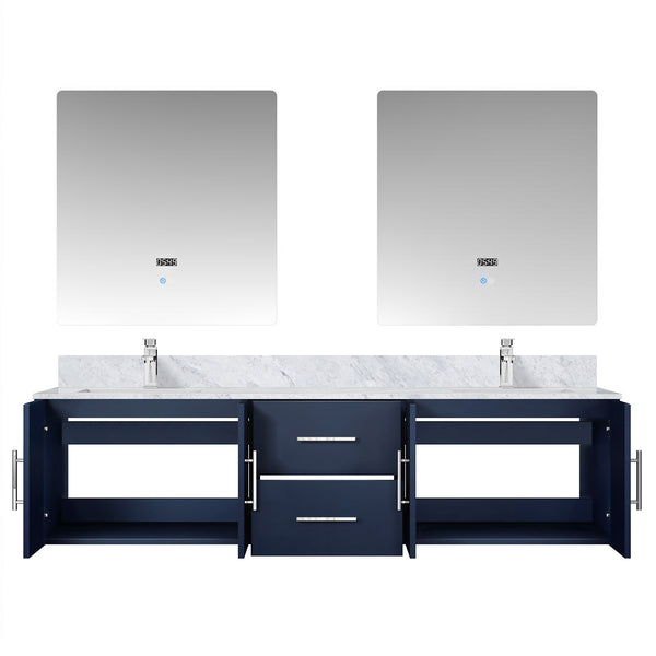 English Elm Navy Double Bath Vanity 72" W x 22" D with Carrara Marble Top, Chrome Faucets, 30" LED Mirrors, Durable Finish B2731S01046