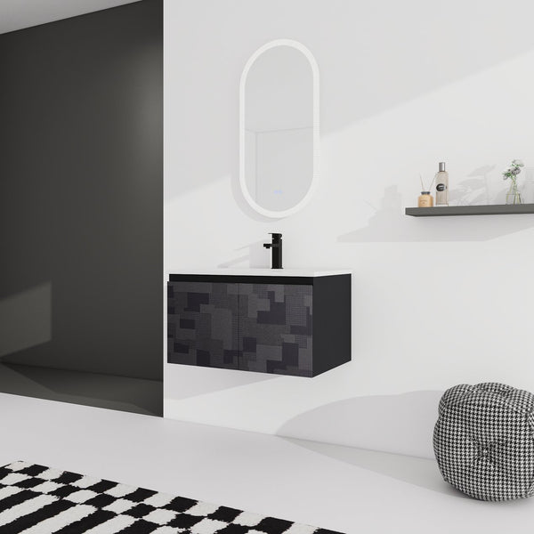English Elm 30'' Floating Wall-Mounted Bathroom Vanity Set With Ceramic Sink, Soft-Close Doors & Modern Design W999S00209