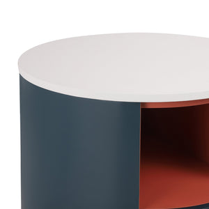 English Elm Christopher Knight Home® - Contemporary Round Nightstand with Drawer & Open Shelf, Curved Bedside Table with Leather Handles Blue 22 L x 22 W x 19.75 H N761P285708C