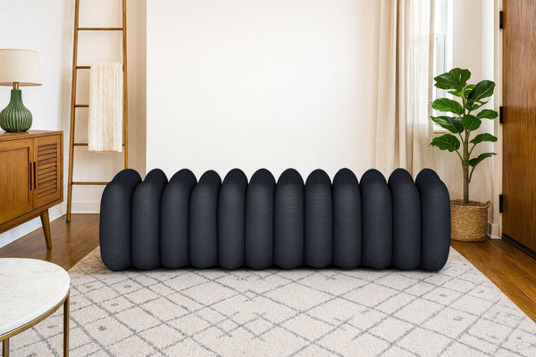 Meridian Furniture Atticus Art Deco Vegan Leather Upholstered Bench with Segmented Panel Design for Bedroom Entryway Black 22091Black